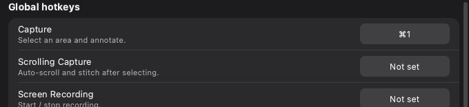 Global hotkeys and capture-screen shortcuts