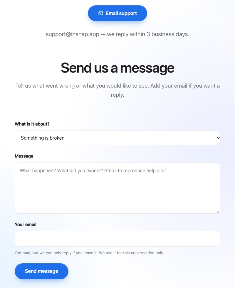 The support form