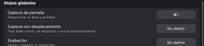 Atajos globales y atajos de la pantalla de captura