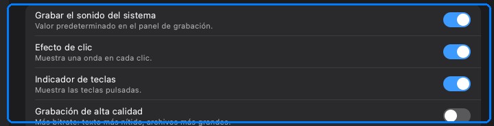 Opciones de grabación