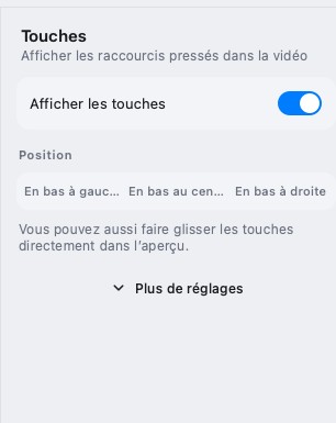 Le panneau Touches