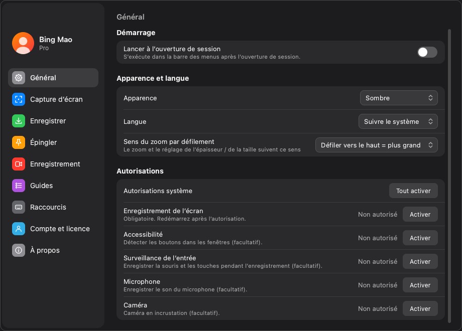 La section des autorisations