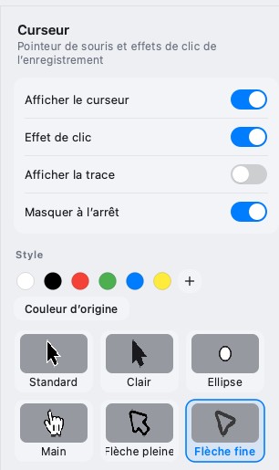 Le panneau Curseur