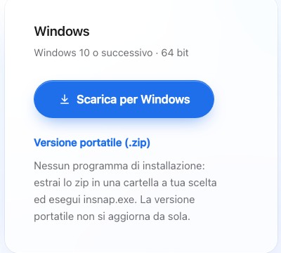 La scheda di download per Windows