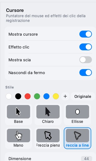 Il pannello Cursore