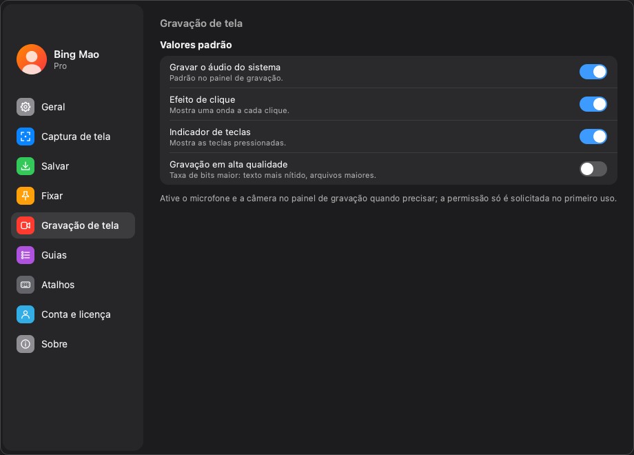 Padrões de gravação