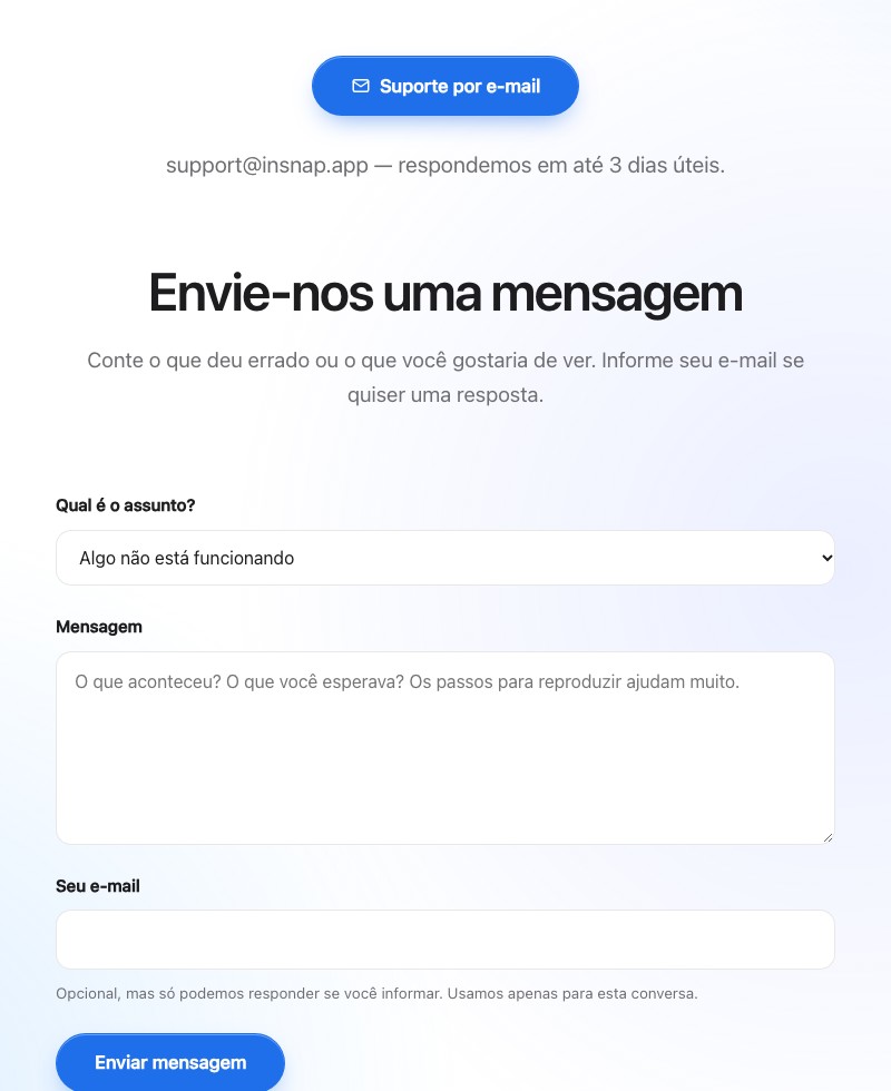 O formulário de suporte