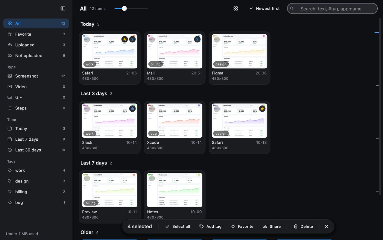 Batch actions make repeated screenshots faster