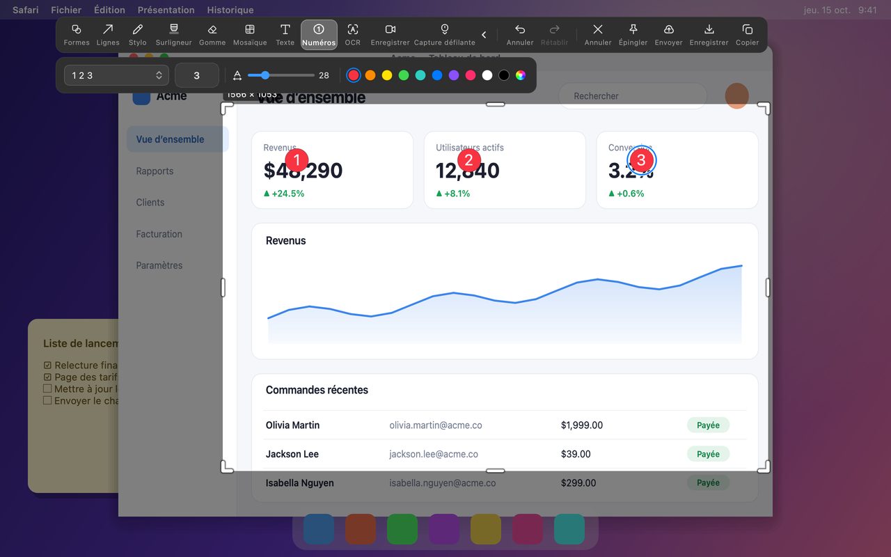 Annotations numérotées dans InSnap