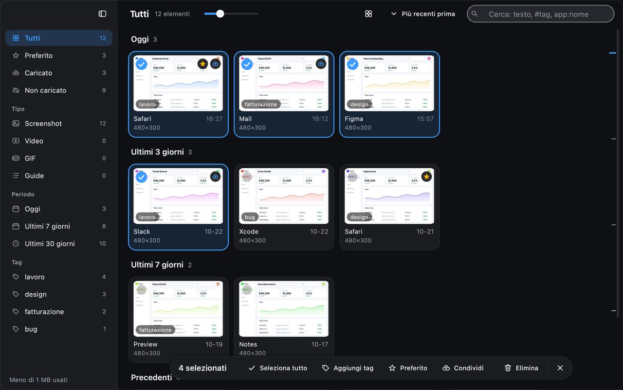 Le azioni in blocco rendono più veloci gli screenshot ripetuti