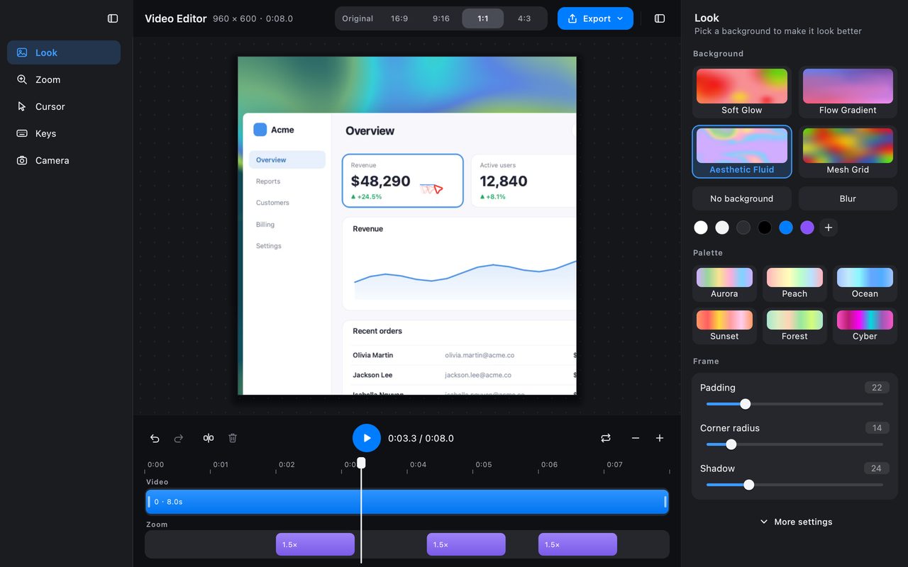 The editor before export